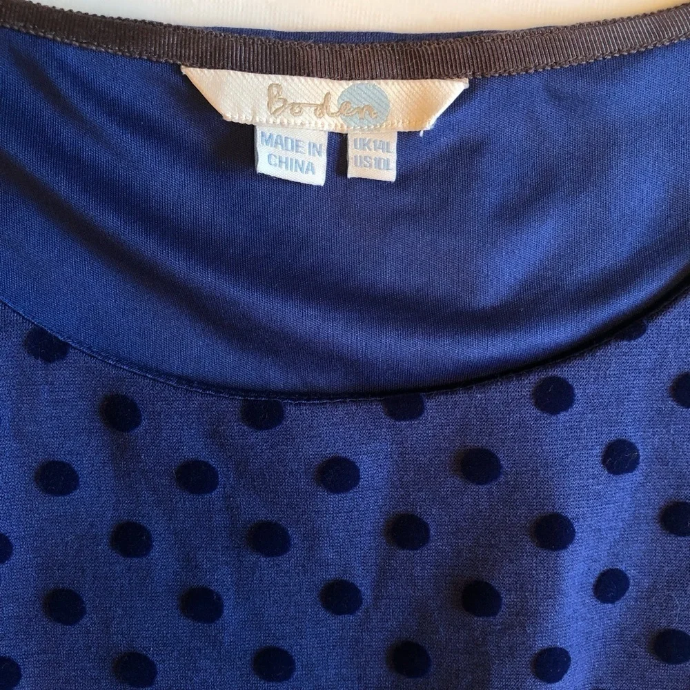 Boden Blue Polka Dot Dress with 3/4 Sleeves Size 10L